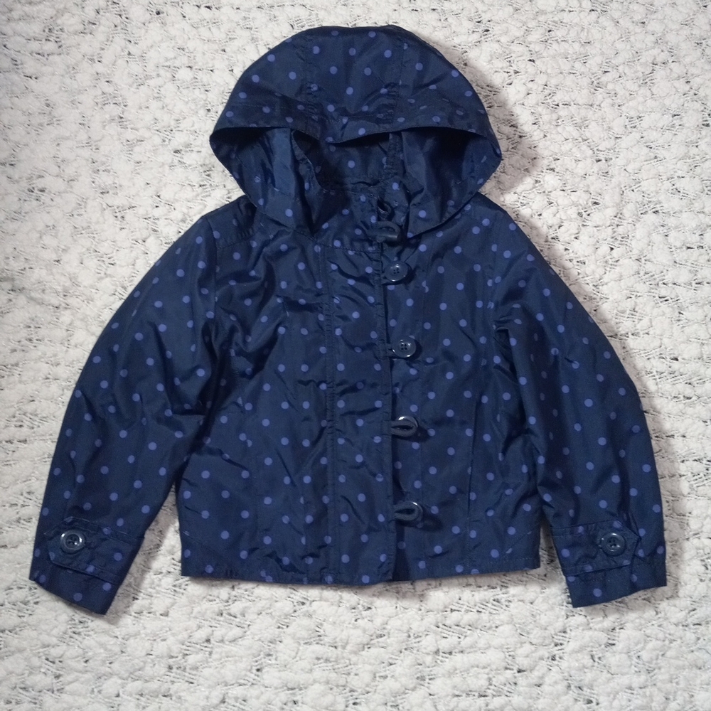 🔥Kids GAP Kids Dark Blue Polka PupleDot Raincoat Zip And Bitton Up Size XS Girl